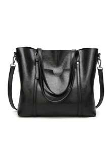 全新多用途油蜡皮革复古纯色软皮手提妈妈包，完美大容量百搭独特手提包单肩包公文包，适合外出、商务旅行、购物、通勤/工作、办公室、度假、旅行、日常使用，引人注目的女士工作包 - 藍色 - 查看 4