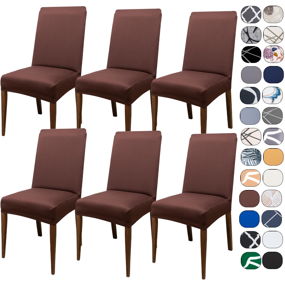 Kit Of 6 Dining Chair Covers Made Of Imported, More Resistant Fabric - Coffee Brown - View 1