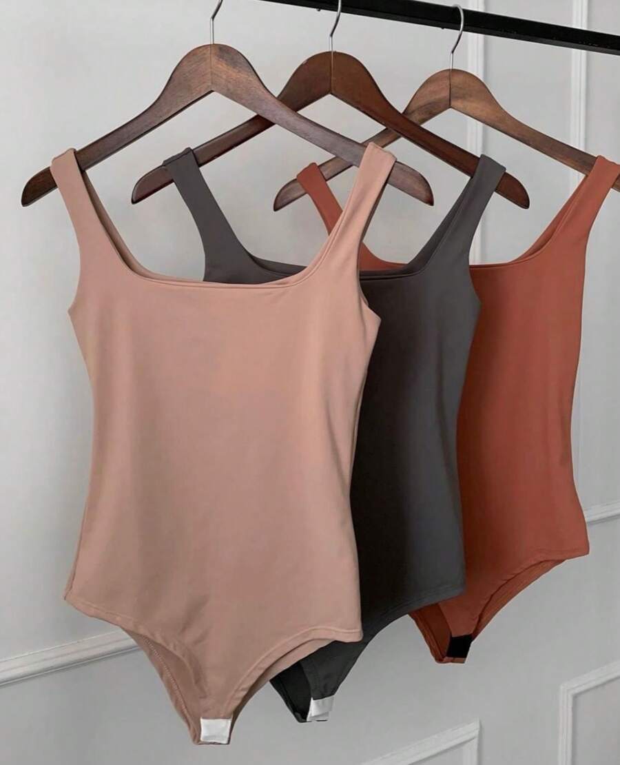 Kit 3 Body Bori Women's Tank Top Thick Strap Basic Casual Blogger Suplex Various Colors - M/C/棕色 - 查看 1