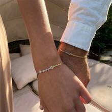 1 pieza De pulsera simple y elegante de nudo de acero inoxidable para parejas con baño de oro para una duración prolongada del color - Dorado - Ver 9