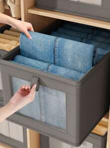 1 Piece Of Foldable Clothing And Blanket Storage Bag, Storage Box With Transparent Window And Handle, Reinforced Foldable Linen Storage Basket, Fabric Can Be Placed On The Window Wardrobe Storage Rack, Large Clothing Storage Box For Bedroom, Closet, Clothes And Blankets