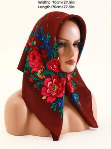 Velo de mujer de 27.5"x27.5" con estampado tradicional de peonía en rojo, multicolor y negro, un pañuelo hijab de moda estilo bohemio - Multicolor - Ver 17