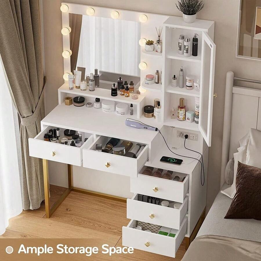 Makeup Vanity With Lights And Charging Station Vanity Table Large