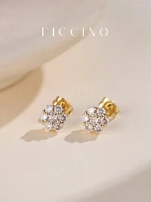 FICCINO 闪亮花朵耳钉，镀金，方晶锆石，女士礼品珠宝，带礼盒，适合节日和周年纪念日情人节、妈妈、母亲、母亲节、礼物 - 216e - 查看 2