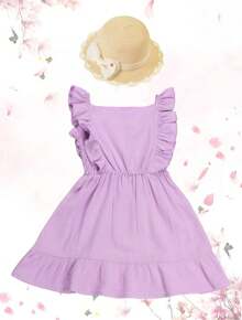 Girl's Dress With Ruffles On The Straps And An A-Line Cut - Lilac Purple - View 1