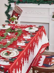 1 pieza Mantel con estampado de muñeco de nieve rojo, tema navideño, apto para decoración de fiesta de Navidad, decoración de mesa de comedor de cocina, decoración de sala de estar en el hogar