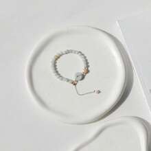 1pc Jewelry Tray, Circular Ceramic Trinket Dish, Key Holder - White - View 1