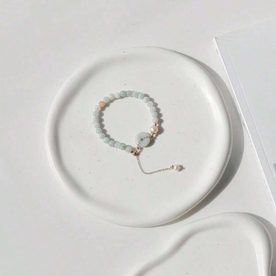 1pc Jewelry Tray, Circular Ceramic Trinket Dish, Key Holder - White - View 1