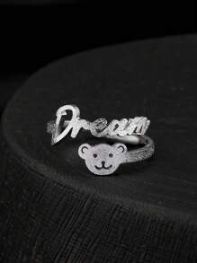 Personalized Simple Matte Name Ring, Gold Frosted Butterfly, Bear, Heart Adjustable Letter Couples Rings, Suitable For Halloween, Christmas, Anniversary Gifts For Couples, Friend, Family, Silver, Stylish, Colorful, Vintage, Simple, Unisex, Casual, Cuties, Custom, Personalized, Unique, Ideal Gifts For Him, Ideal Gifts For Her, Her, Boyfriend, Girlfriend, Dad, Mom, Family, Friends, For Anniversaries, For Birthdays, For Graduation, For Prom, For Party, Prom Season