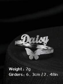 Personalized Simple Matte Name Ring, Gold Frosted Butterfly, Bear, Heart Adjustable Letter Couples Rings, Suitable For Halloween, Christmas, Anniversary Gifts For Couples, Friend, Family, Silver, Stylish, Colorful, Vintage, Simple, Unisex, Casual, Cuties, Custom, Personalized, Unique, Ideal Gifts For Him, Ideal Gifts For Her, Her, Boyfriend, Girlfriend, Dad, Mom, Family, Friends, For Anniversaries, For Birthdays, For Graduation, For Prom, For Party, Prom Season