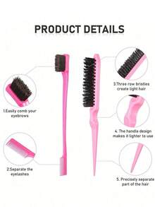 5pcs/Set Professional Hair Styling Tool Kit Includes 200ml Fine Mist Spray Bottle, Teasing Brush, Steel Tail Comb, Double-Ended Eyebrow Brush, Hollow Comb, Suitable For Salon, Stylist, Daily Use And DIY Hair Styling - Multicolor - View 7