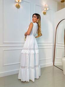 SUNNY FASHION Women's Long Dress With Gripir Detail And Elastic At The Back - trắng - Xem 3