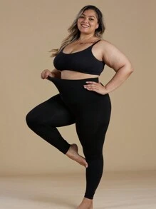 1pc Plus Size High-Stretch Modal Black Cropped Tights