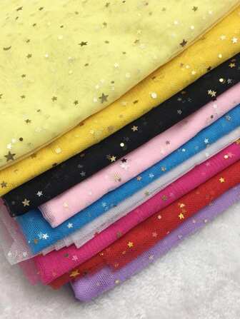 1 件闪亮星星和月亮亮片薄纱面料，适用于 DIY 芭蕾舞裙缝纫工艺礼物、婚礼派对装饰背景