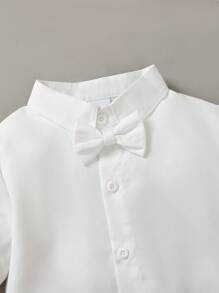 Young Boy Formal Suits Set - Long Sleeve Shirt And Waistcoat Jacket And Detachable Suspender Pants, Stylish School/Party/Wedding Outfit - White - View 4