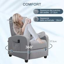 Poltrona Relax Massaggiante con 8 Modalità e 5 Intensità, Poltrona Reclinabile con Poggiapiedi e Telecomando, Pelle PU - Grigio Chiaro - Visualizzare 8