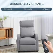 Poltrona Relax Massaggiante con 8 Modalità e 5 Intensità, Poltrona Reclinabile con Poggiapiedi e Telecomando, Pelle PU - Grigio Chiaro - Visualizzare 5