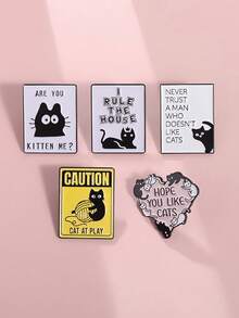 1pc Cute Stubborn Black Cat Metal Brooch Pin - Multicolor - View 5