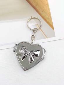 银色蝴蝶结心形镜面复古Y2K风格包包挂饰钥匙扣，时尚配饰，女士礼物 - 銀色 - 查看 6