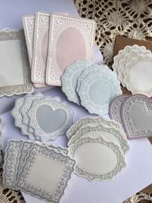 30 piezas/paquete Notas de papel kraft blanco vintage extra con relieve, encaje y floral, papelería para diario, scrapbooking