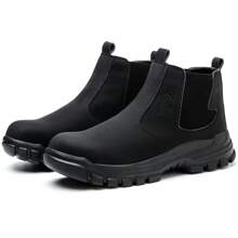 Unisex arbetsstövlar med ståltå, bekväma och lätta, punkteringsresistenta, slip-on, slitstarka - Svart - Visa 5