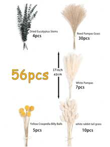 30/56 件天然干燥蒲苇和兔尾草，5 种 DIY 人造新娘花束家居装饰婚礼花艺布置中心装饰，蓬松蒲苇波西米亚家居装饰，情人节，生日毕业礼物，秋季装饰，秋季，假植物
