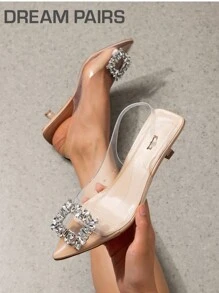 Women's Rhinestone Slingback Pumps Closed Pointed Toe Fashionable Elegant Kitten Heels Diamond Sandals - Trong sáng - Xem 1