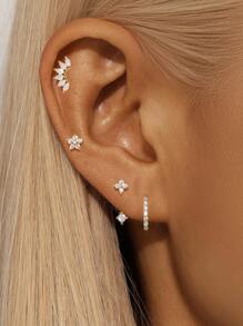 4 件几何锆石 925 纯银耳环女式复古穿孔环/耳钉简约适合日常佩戴新娘珠宝精美珠宝 - 金色 - 查看 8