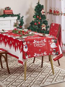1 pieza Mantel con estampado de muñeco de nieve rojo, tema navideño, apto para decoración de fiesta de Navidad, decoración de mesa de comedor de cocina, decoración de sala de estar en el hogar