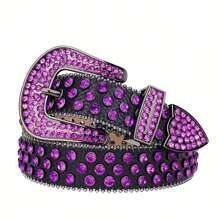 Western Purple Rhinestone Leather Belts For Men Women Bling Bling Y2K Crystal Studded Waist Belt Strap, Gift For Women
