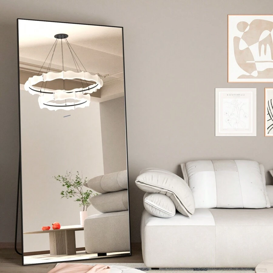 165*60 Cm Standing Mirror, Floor Large Mirror, Standing Mirror, Against Wall For Bedroom, Cladding And Wall Mounted Thin Frame Mirror Home Decor Back To School Room Decor School Supplies - 黑色 - 查看 1