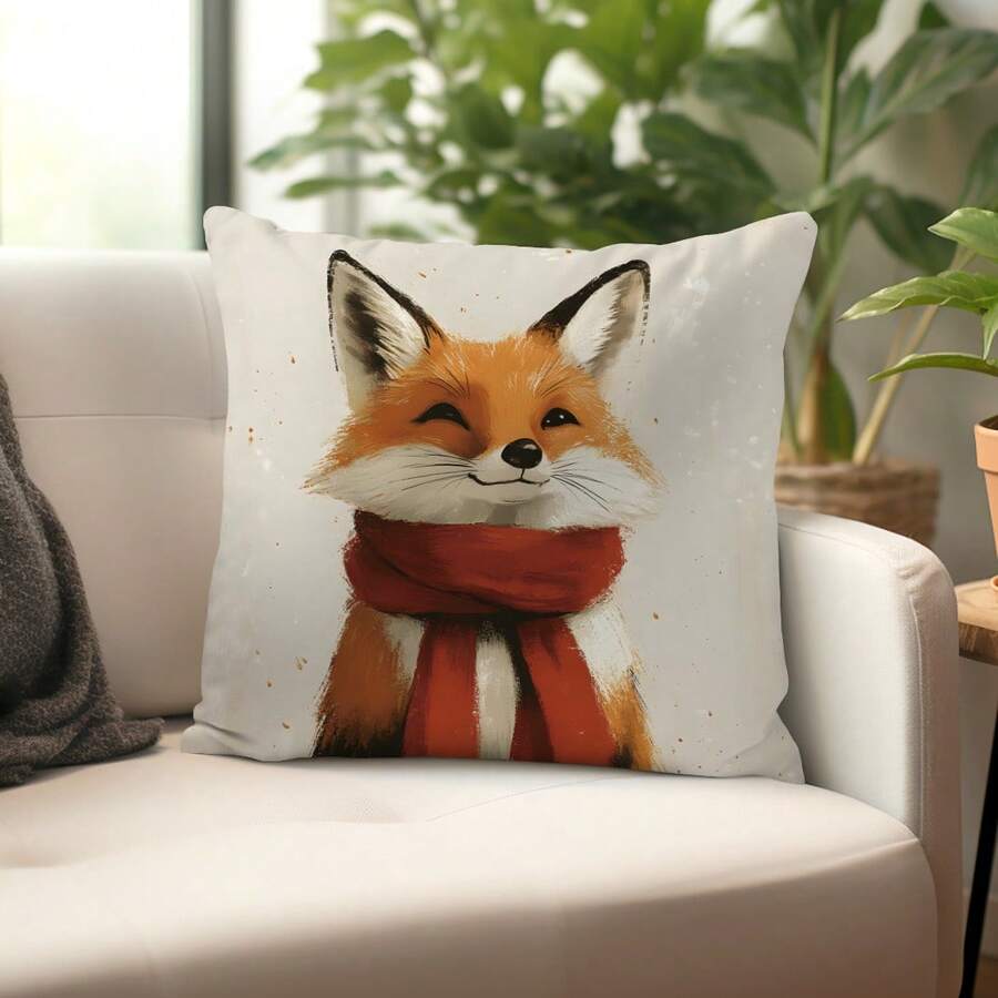 1 vỏ gối trang trí hình cáo đội khăn quàng đỏ, chất liệu nhung đào mềm mại, vỏ gối 45x45cm dùng cho gia đình, trang trí tiệc, quà tặng - Nhiều màu - Xem 1
