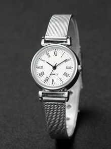 3pcs/Set Women's Fashion Minimalist Roman Numeral Small Dial Quartz Watch & Figure 8 Jewelry Set - Silver - View 9