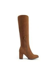 Women's Chunky Heel Knee High Round Toe Fashionable Boots For Winter - Coffee Brown - View 10