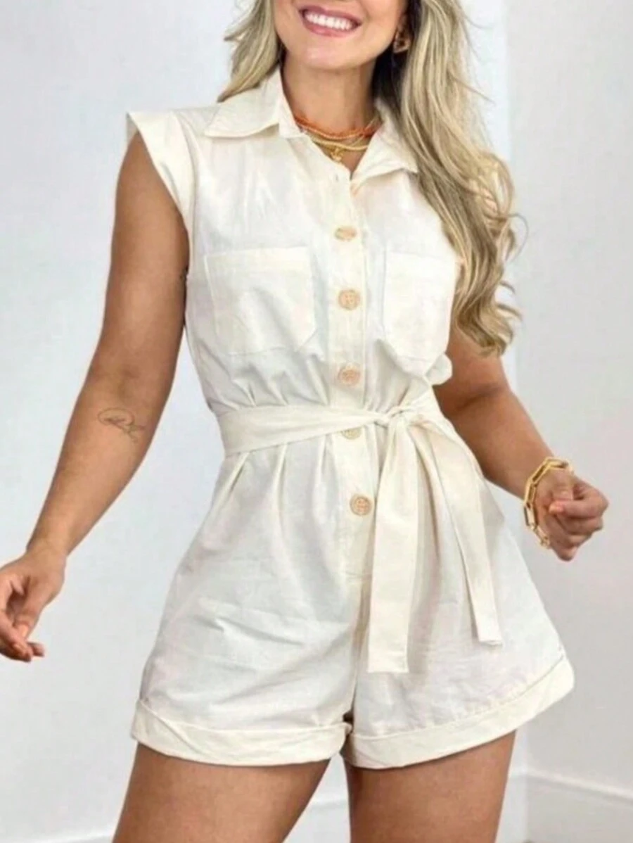 Women's Clothing/ Rompers/ Headband/ Linen - 白色 - 查看 1