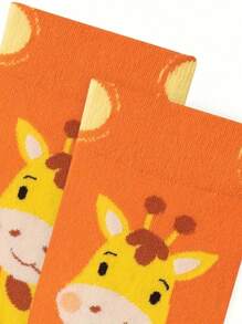 Cartoon Giraffe Socks, Novelty & Cute Mid Tube Socks, Women's Stockings & Hosiery, Fall - Orange - View 3