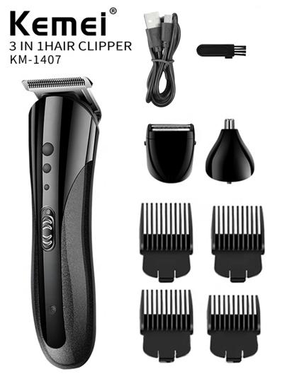 Kemei 3in1 Kemei Professional Rechargeable Multifunctional Electric Hair Clipper KM-1407 Men's Household Shaver, Hair Clipper, Nose Clipper | Beard Trimmer For Men |Electric Razors For Men