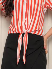 DUNA STRIPED SHORT SLEEVE SHIRT WITH BUTTON AND TIES IN THE FRONT - trái cam - Xem 4
