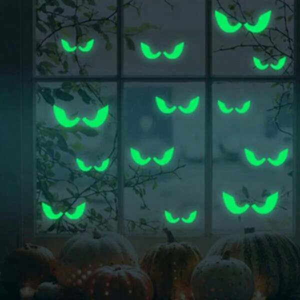 18pcs Glow In The Dark Halloween Wall Stickers Glowing Black Eyes Decorations For Home Party Supplies