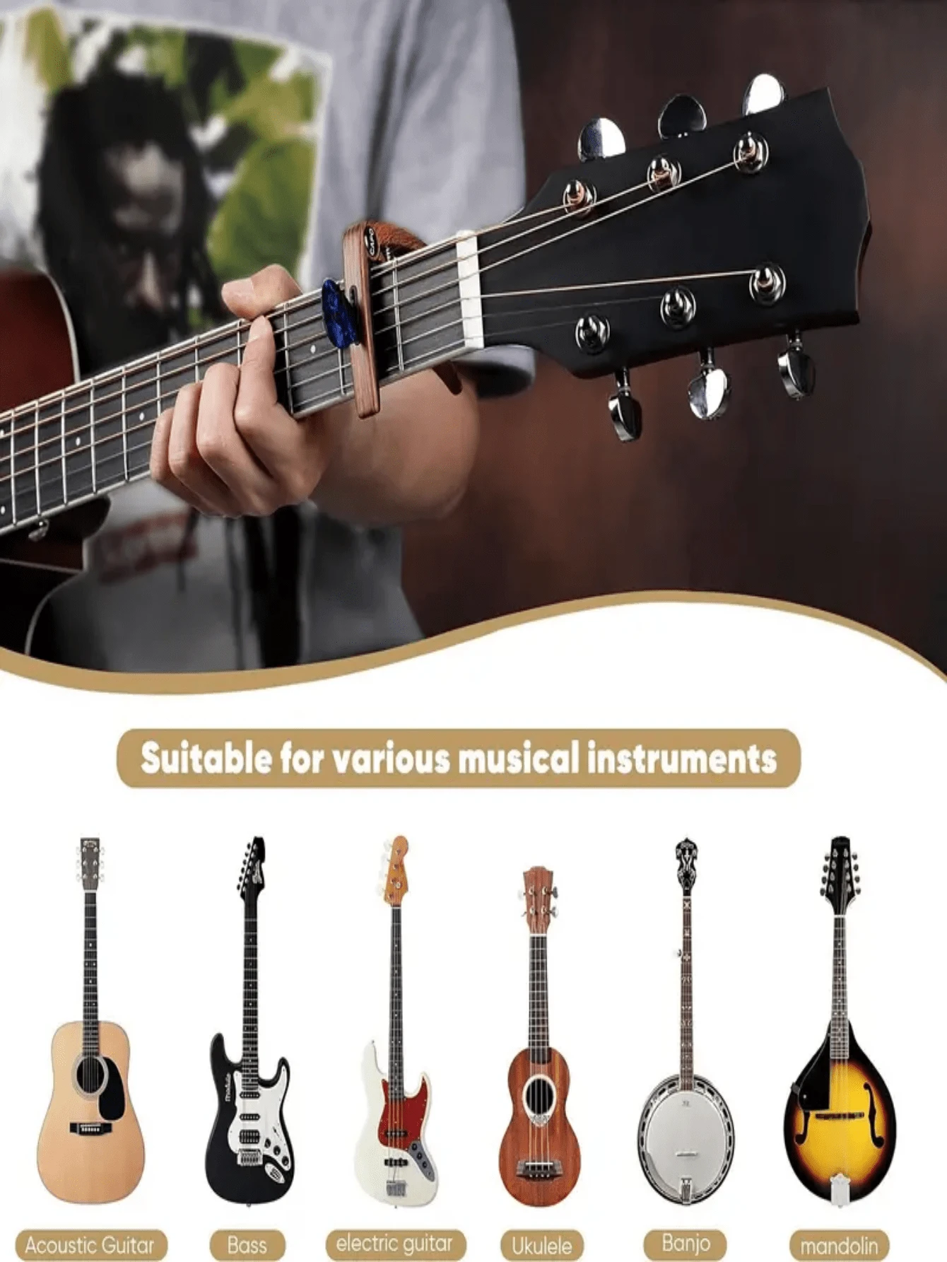 1pc 3In1 High Quality Zinc Alloy Metal Guitar Capo For Capo, Pick