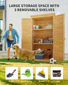 Lofka Outdoor Furniture Outdoor Storage Cabinet, Wooden Garden Herramientas Tools Shed, With 3 Shelves, Double Lockable, Waterproof Roof, Outside Utility Tall Herramientas Tools Organizer, Outside Vertical Tall Herramientas Tools Shed For Yard Garden/Patio/Lawn/Deck - 黃色 - 查看 4