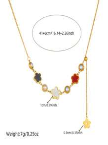 1 Stück goldfarbene bunte Blumen-Charm-Kette mit Quasten-Anhänger Halskette, Edelstahl Valentinstag, Muttertag, Geschenk für Mutter