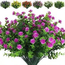 1 束人造花，假户外抗紫外线植物人造莲花桉树绿植灌木新娘婚礼花束适用于家庭花园派对婚礼装饰 - 彩色 - 查看 11