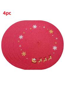 2/4/6 pezzi Tovagliette rotonde natalizie, design a fiocco di neve, materiale PP da 15", decorazione invernale, Babbo Natale e slitta di renne, perfette per la decorazione della tavola da pranzo in cucina al chiuso a Natale