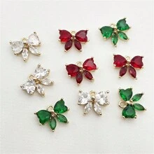 2/4/6pcs Copper-Plated Zirconia Bowknot Pendant, Vintage Hair Clip Earring Necklace Brooch DIY Jewelry Accessories Valentines - Multicolor - View 1