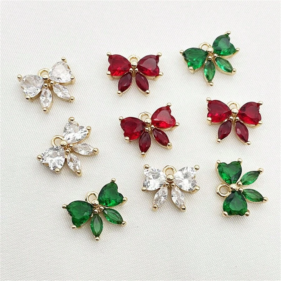 2/4/6pcs Copper-Plated Zirconia Bowknot Pendant, Vintage Hair Clip Earring Necklace Brooch DIY Jewelry Accessories Valentines - Multicolor - View 1