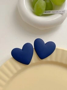 1 đôi bông tai đinh tán Acrylic hình trái tim cổ điển thời trang - Màu xanh hải quân - Xem 12