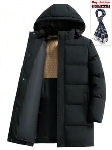 Mid-Length Padded Coat, Winter Warm Hooded Thickened Puffer Jacket, 2024 New Windproof Outwear - Black - View 1