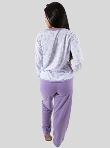 Women's Long Winter Pajamas Printed Comfortable - 紫丁香色 - 查看 4