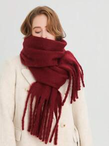 1 Pc Women Winter Scarf Horsehair Black Imitate Cashmere Shawls And Wraps Thick Warm Lady's Fashion Solid Colors Tassel Pull Plush Scarves Outdoor Women Shawl